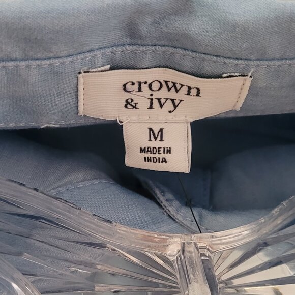 Crown & Ivy Blue Chambray Tencel Long Sleeve Button Up Blouse Size Medium NWT - Picture 4 of 12